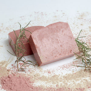 Rose clay and bentonite spread next to rosemary leaves on anti-dandruff shampoo bar - In Stock in Pasig City, Metro Manila, Philippines - Eco Shop PH - Zero Waste Philippines