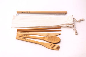Bamboo Cutlery Set *Wholesale (10pcs+)* Cultery with Pouch + Bamboo Straw + Cleaner / with with Engraving (+₱20) Eco Shop PH Zero Waste Philippines Metro Manila